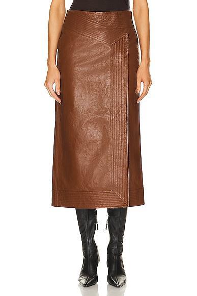 Johanna Ortiz - Winter Scents Leather Midi Wrap Skirt - BrownModa Operandi Product Image