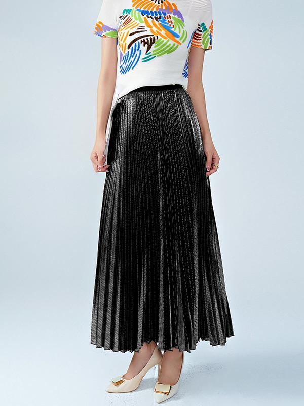 Loose Metallic Pleated Skirts Bottoms Product Image