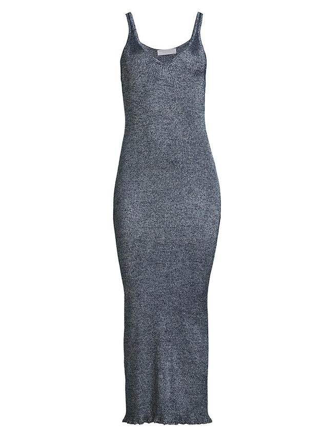 Womens Metallic Rib-Knit V-Neck Maxi Dress Product Image