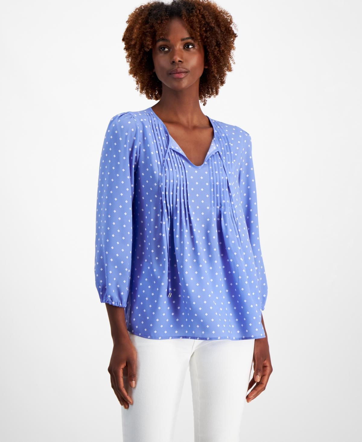 Tommy Hilfiger Womens Diamond-Dot Pintucked Peasant Blouse Product Image