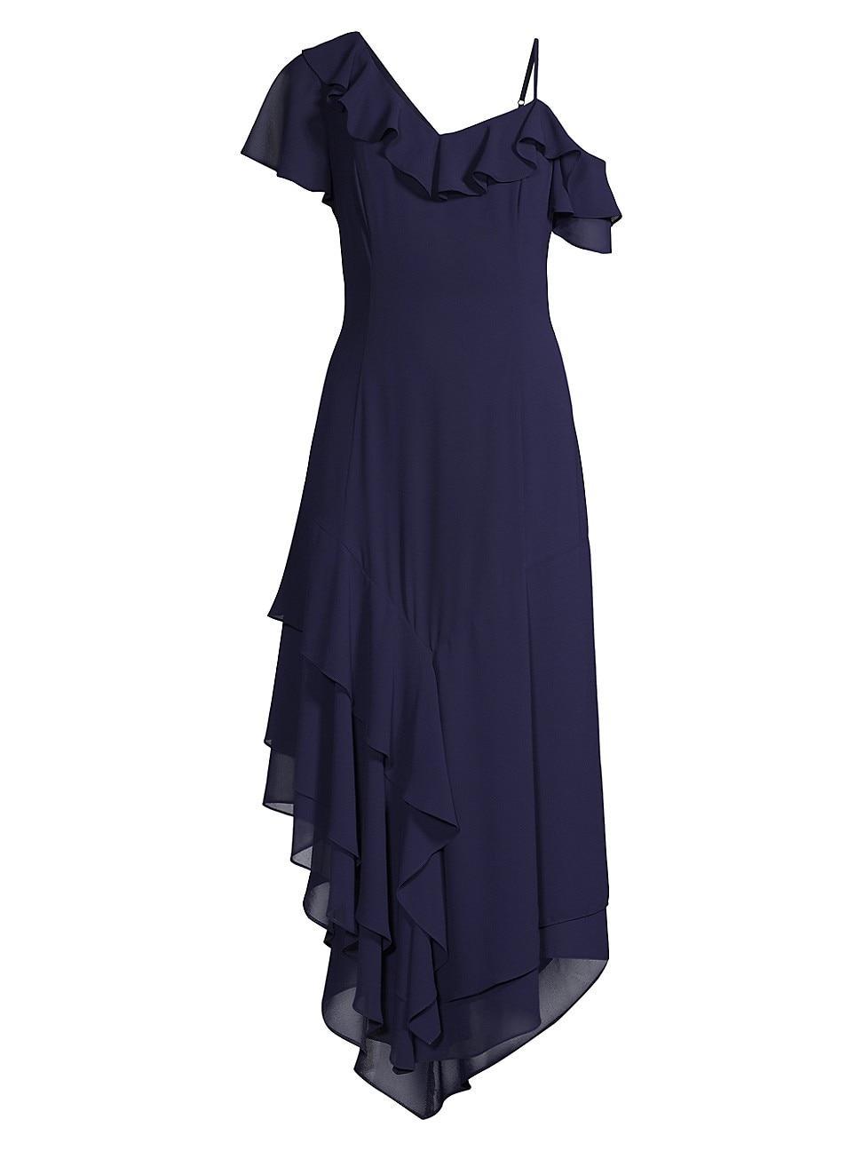 Womens Asymmetric Ruffle Midi-Dress Product Image