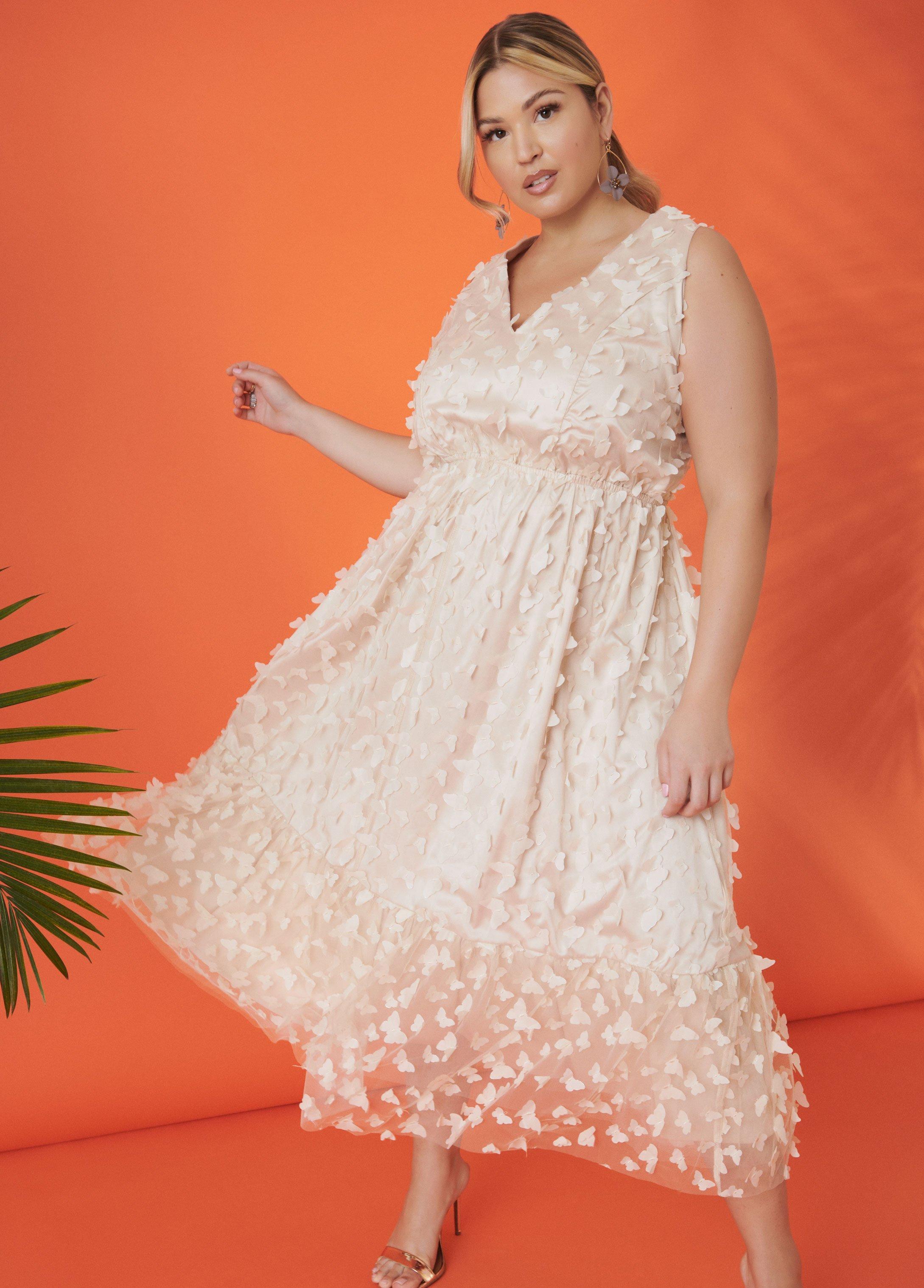 Plus Size Butterfly Appliqued Tulle Gown Ashley Stewart Product Image