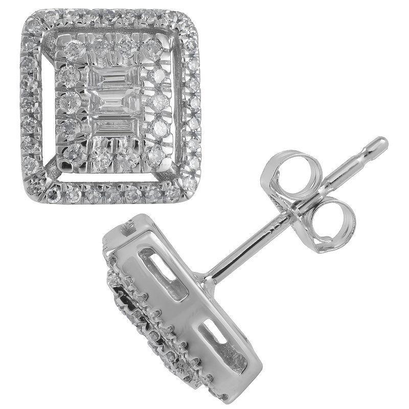 Luxle 14k White Gold 3/8 Carat T.W. Diamond Square Border Stud Earrings, Womens Product Image