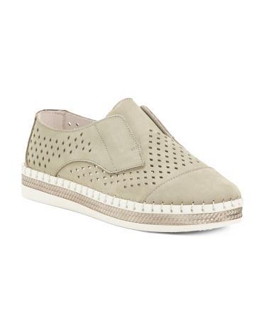 Leather Comfort Perforated Slip On Sneakers for Women | Leather/Man-Made Sole/Metal Product Image