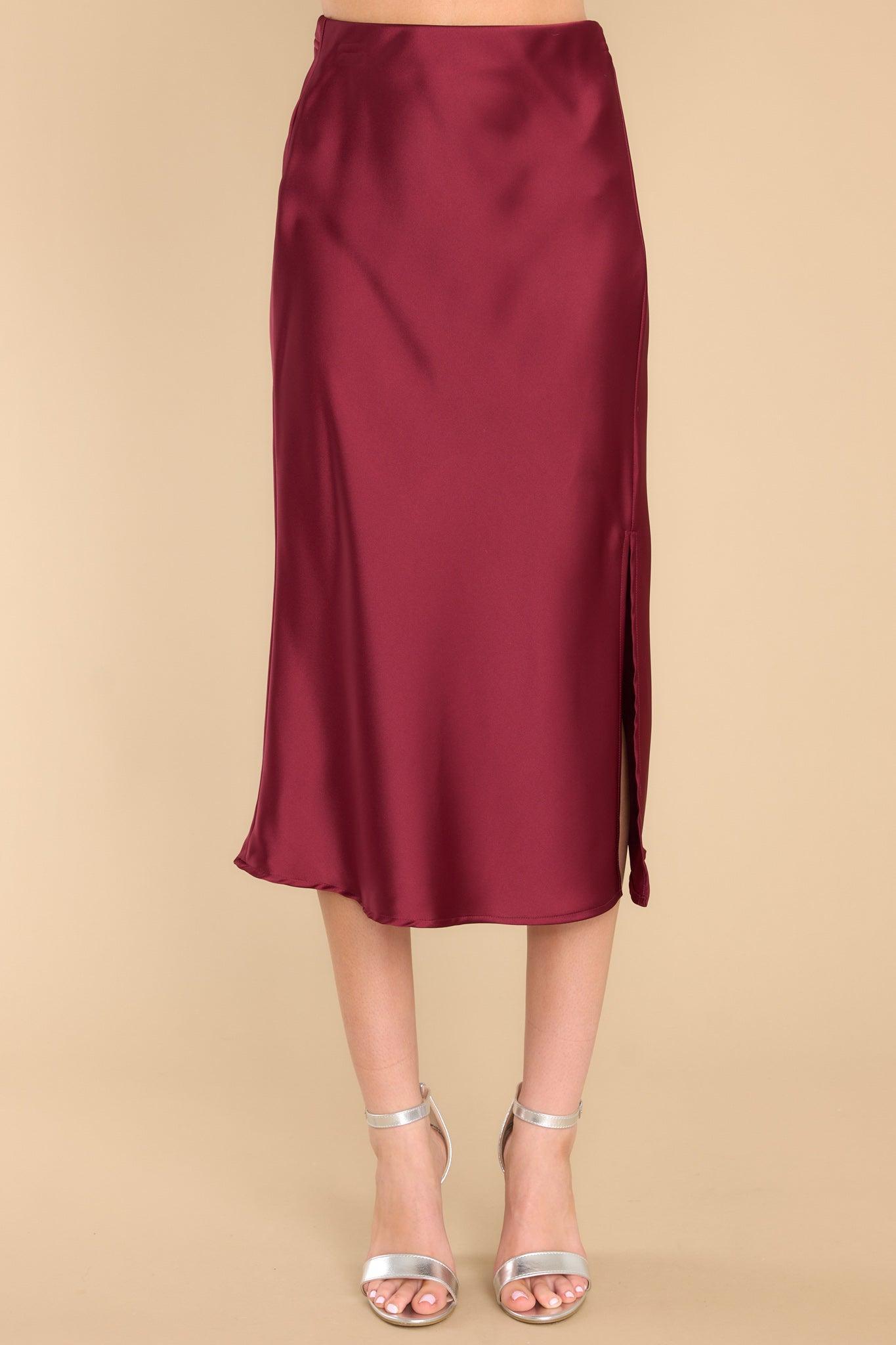 Listen To Her Burgundy Midi Skirt Product Image