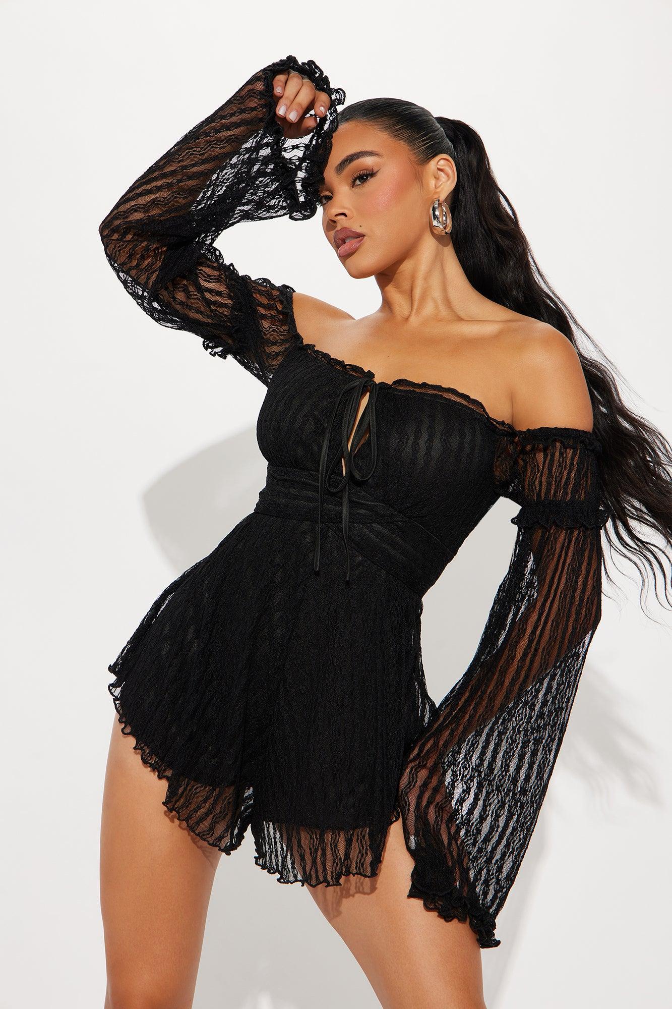 Turn Heads Lace Romper - Black Product Image