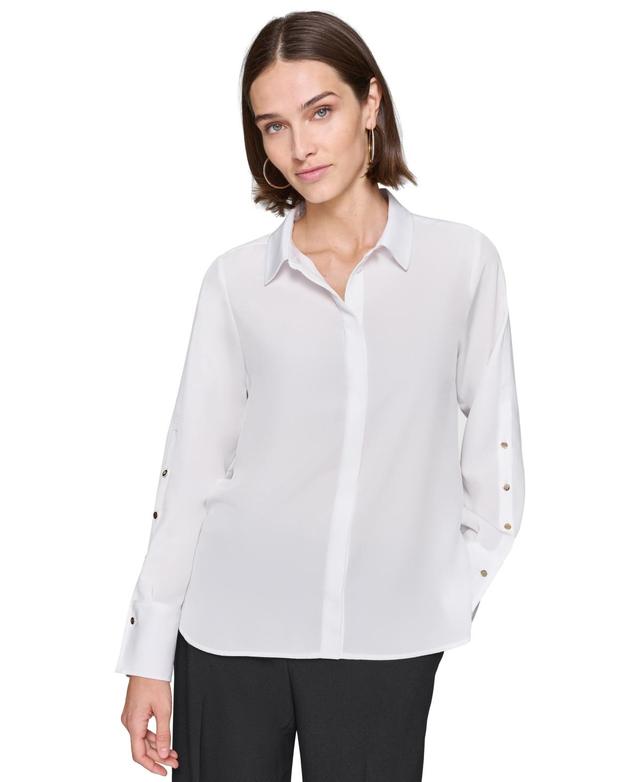 Karl Lagerfeld Womens Collared Button-Sleeve Button-Up Blouse Product Image