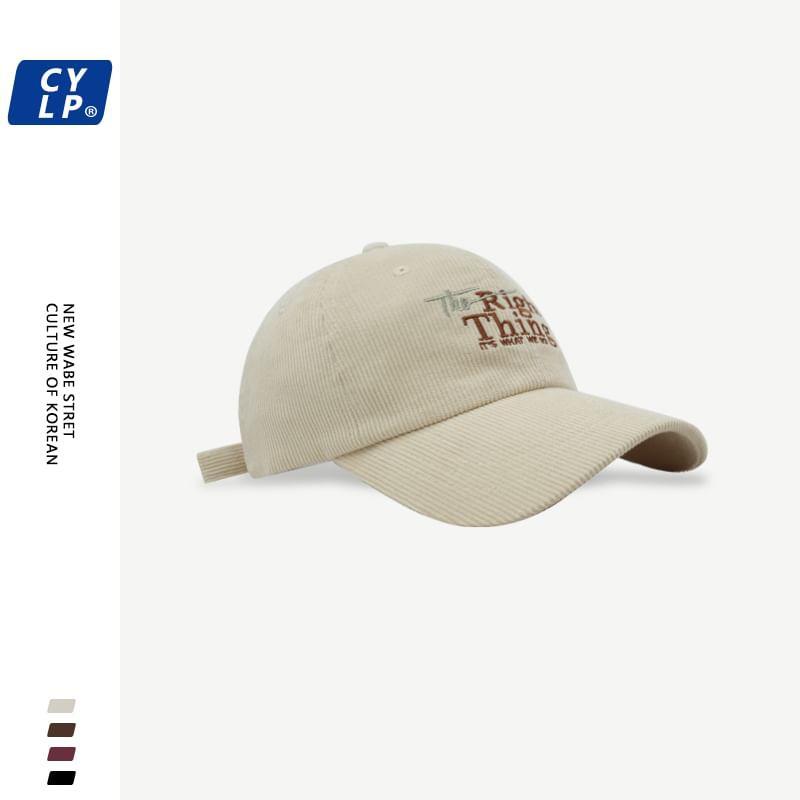 Lettering Embroidered Corduroy Baseball Cap Product Image