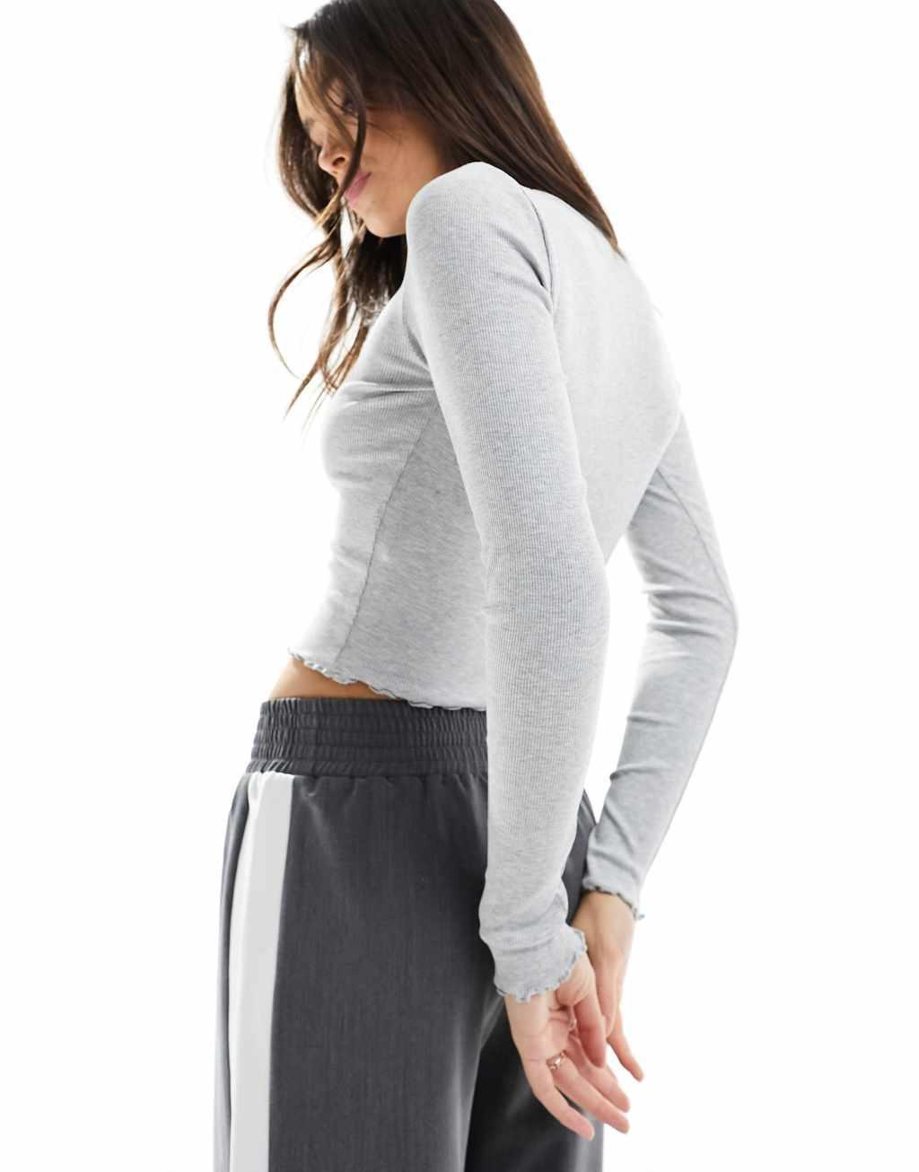 Miss Selfridge long sleeve crew neck top in gray heather Product Image