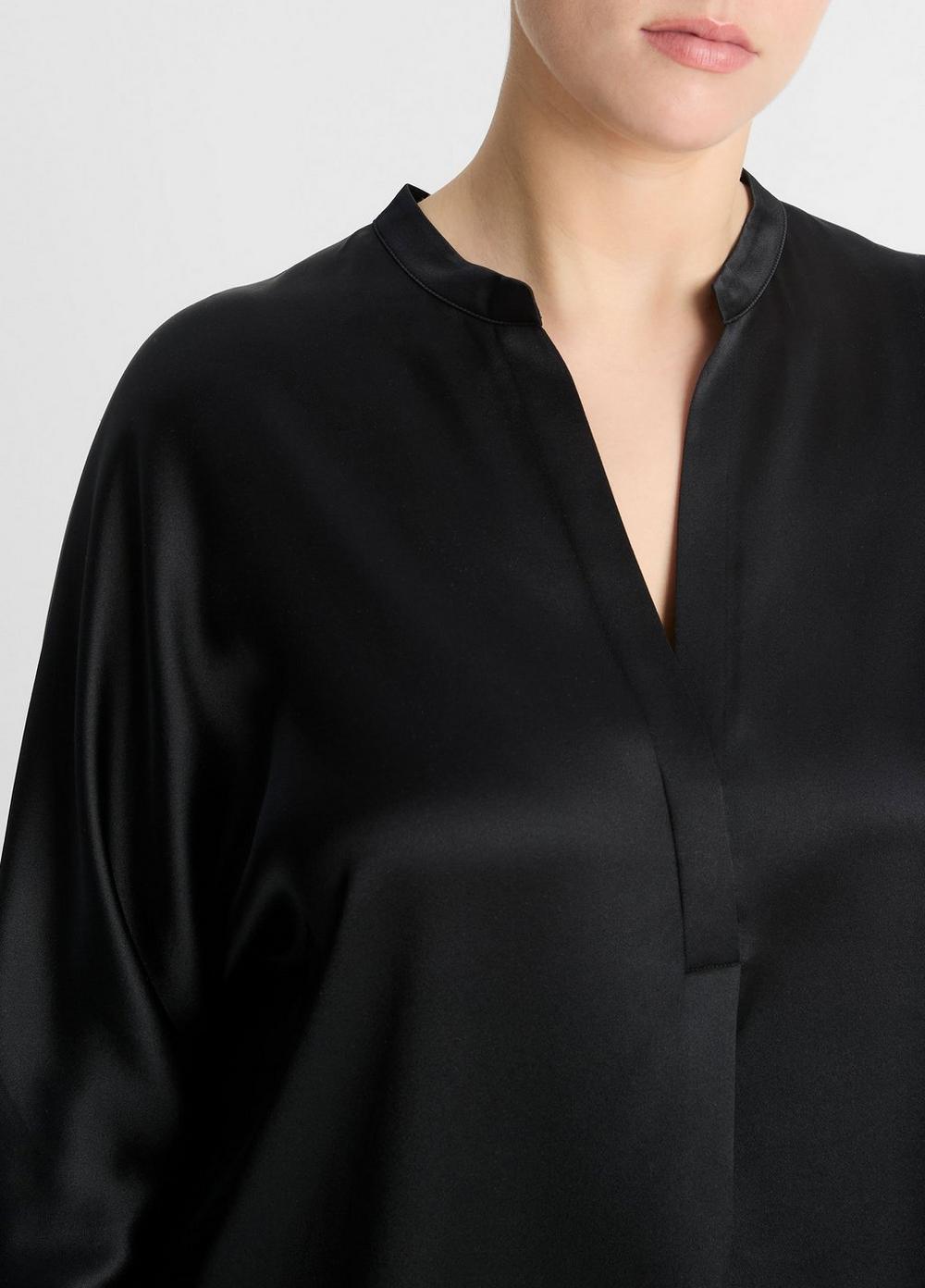 Womens Satin Band Collar Blouse, Black, Size 1XL Vince Product Image