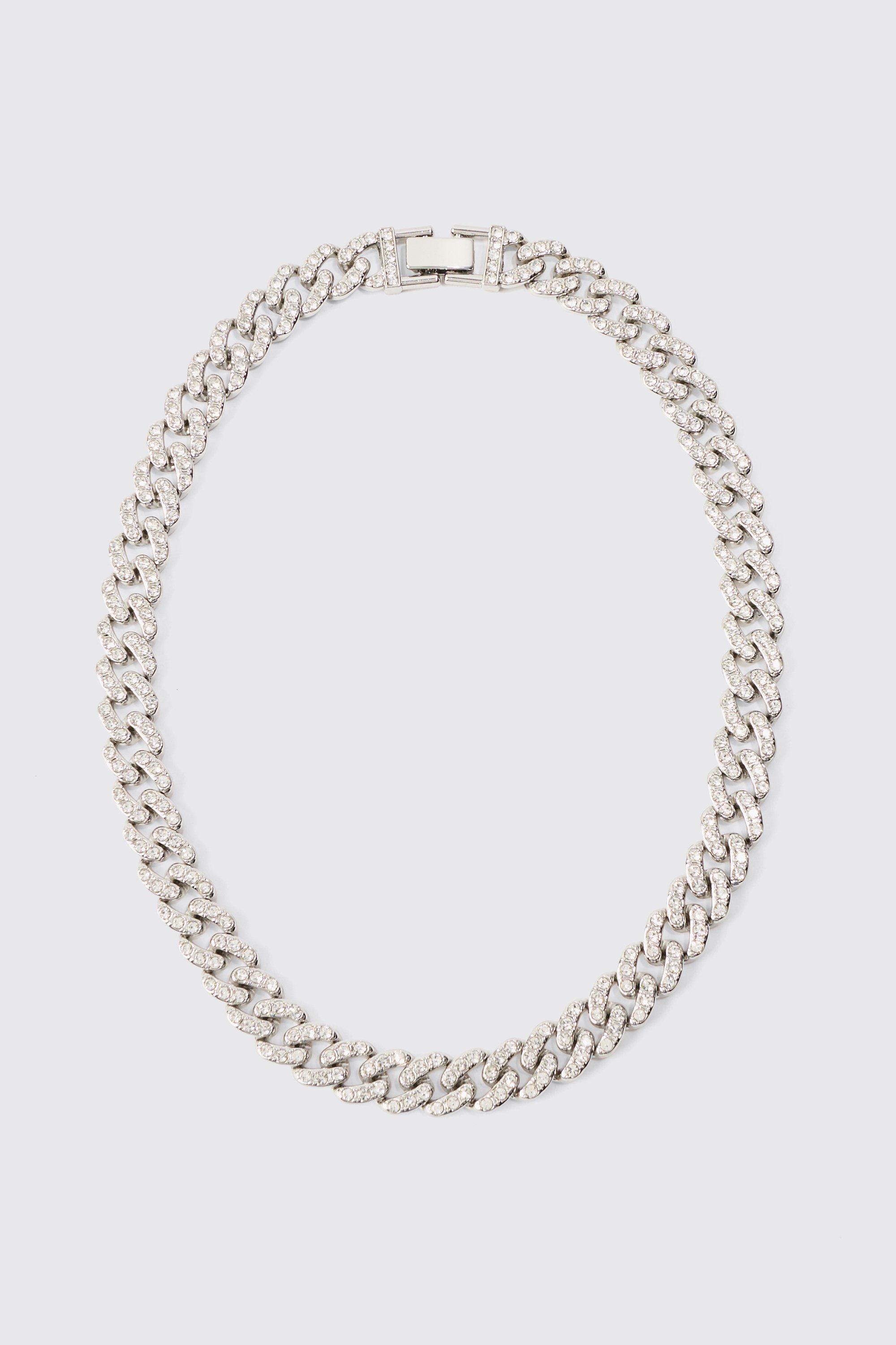 Mens Grey Iced Chunky Chain Necklace, Grey Product Image