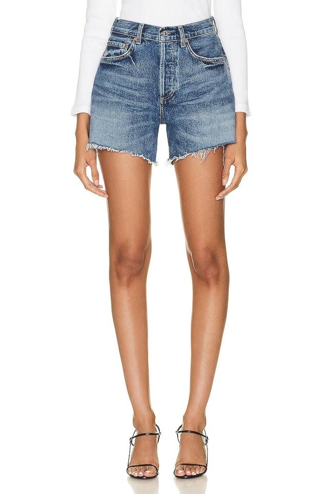 Citizens of Humanity Annabelle Raw Hem High Waist Mid Length Organic Cotton Denim Shorts Product Image