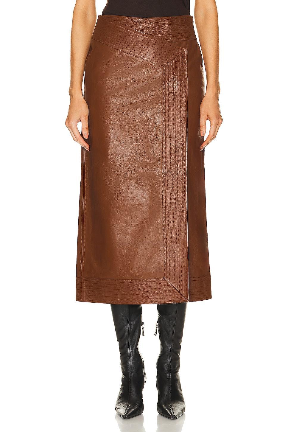 Johanna Ortiz - Winter Scents Leather Midi Wrap Skirt - BrownModa Operandi Product Image