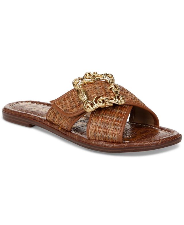 Sam Edelman Gracyn Raffia Embellished Buckle Detail Crisscross Flat Slide Sandals Product Image