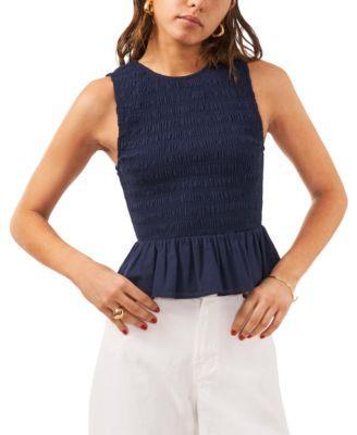 1.state Womens Smocked Cotton Sleeveless Peplum Top Product Image