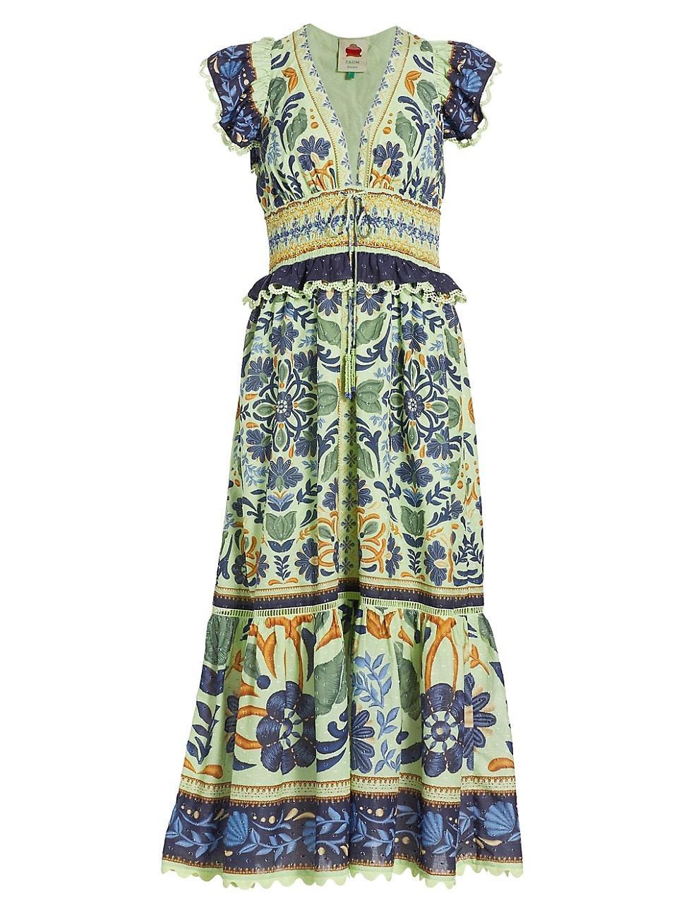 Womens Ocean Tapestry Suzani Cotton Midi-Dress Product Image