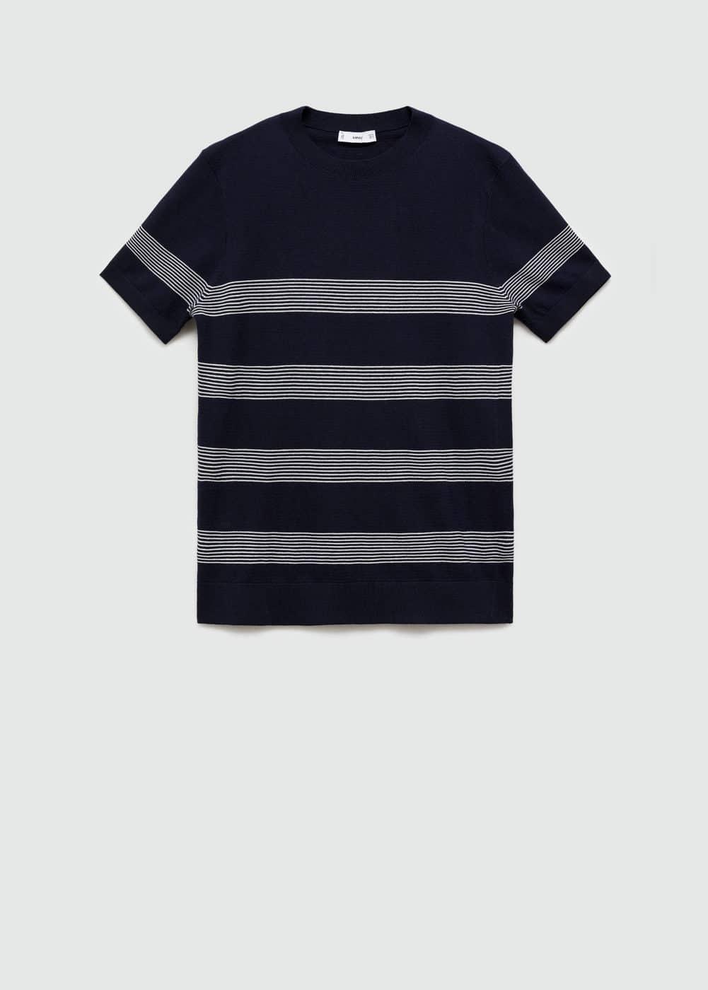 Mango Mens Striped Modal Cotton Knitted T-Shirt Product Image