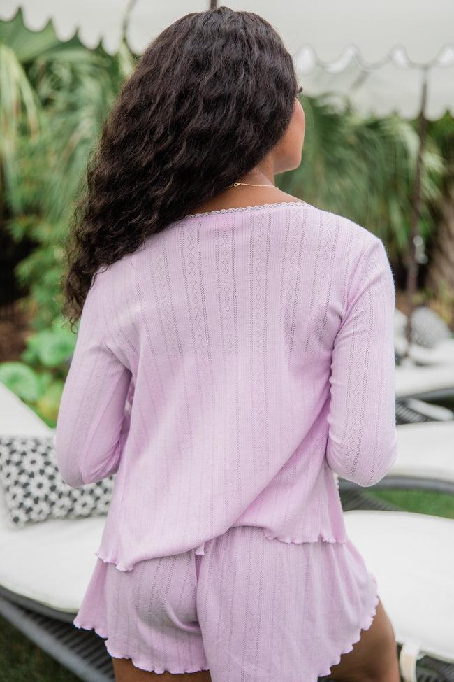 At This Time Lavender Pointelle Lounge Cami And Cardigan Product Image