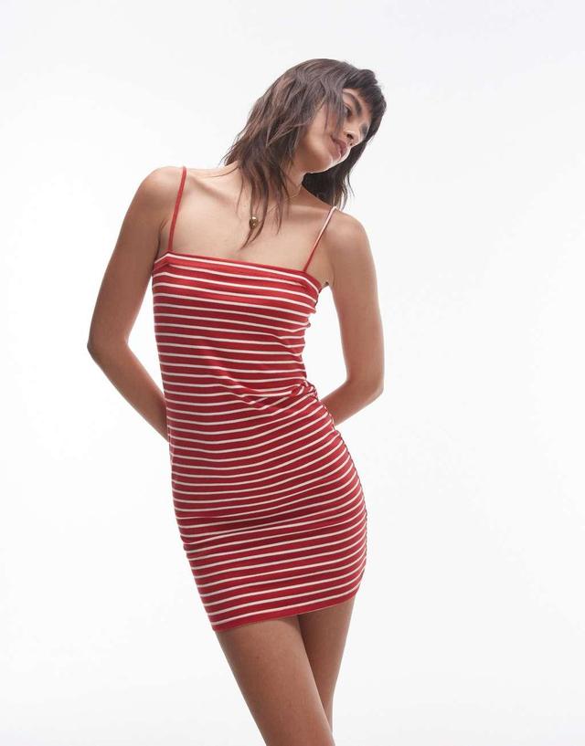 Topshop spaghetti strap mini dress in red stripe Product Image