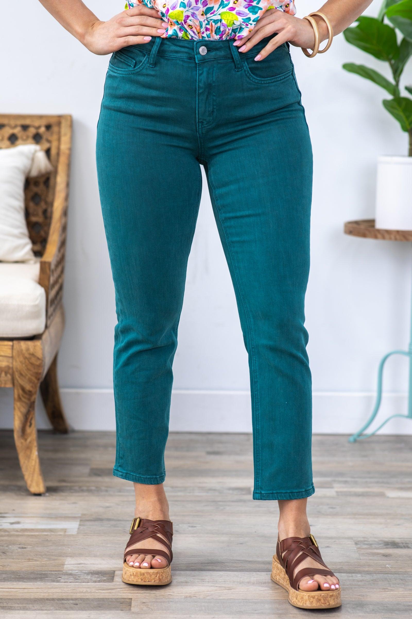 Vervet Teal High Rise Crop Slim Straight Jeans Product Image