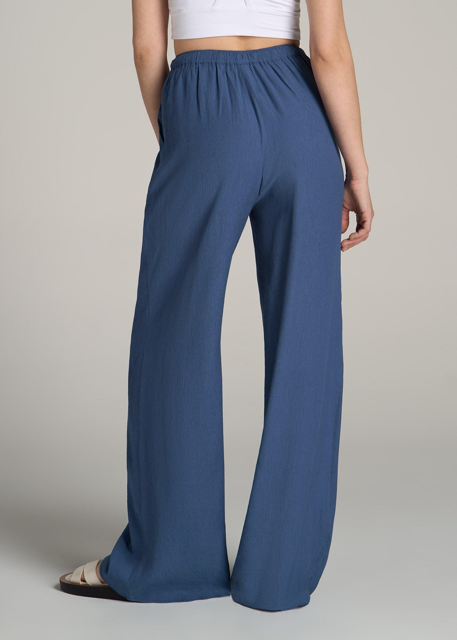 Crinkle Pull-on Wide-leg Pants for Tall Women in Steel Blue Product Image