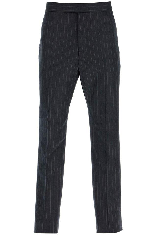 THOM BROWNE Striped Wool Trousers In Gray Product Image