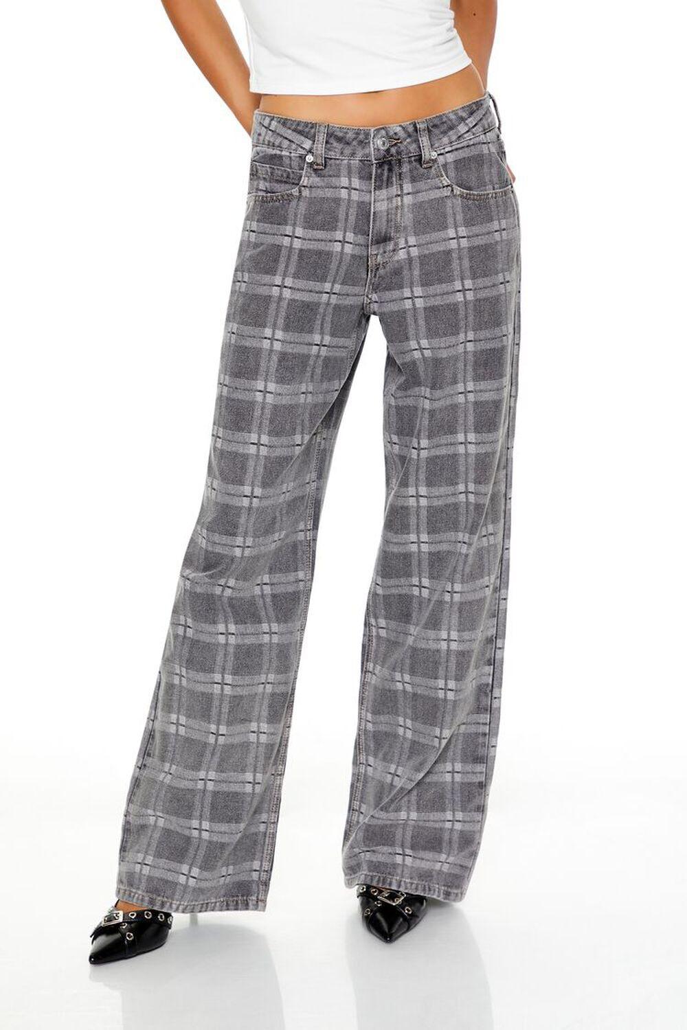 Plaid Mid-Rise Baggy Jeans | Forever 21 Product Image