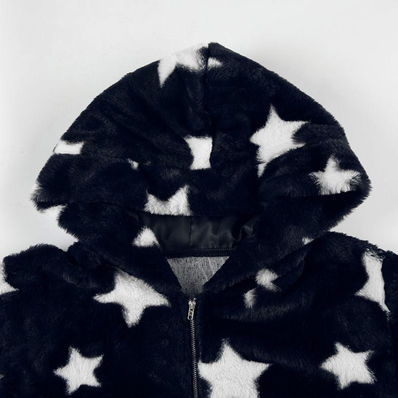 Star Pattern Zip-Up Hoodie Product Image