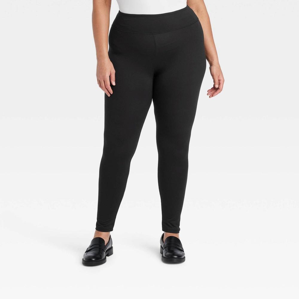 Women's Supersoft Leggings with Wide Waistband - A New Day™ Black S Product Image