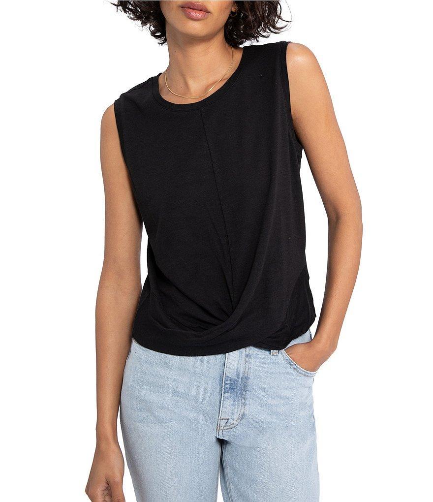 Sanctuary Sleeveless Crew Neck Slub Knit Twist Front Tank Product Image