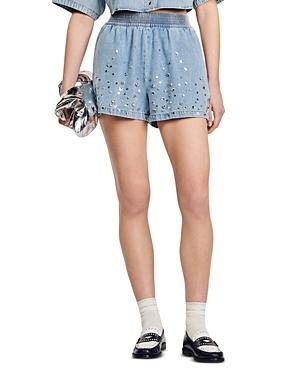 Womens Wide Leg Rhinestone Denim Shorts Product Image