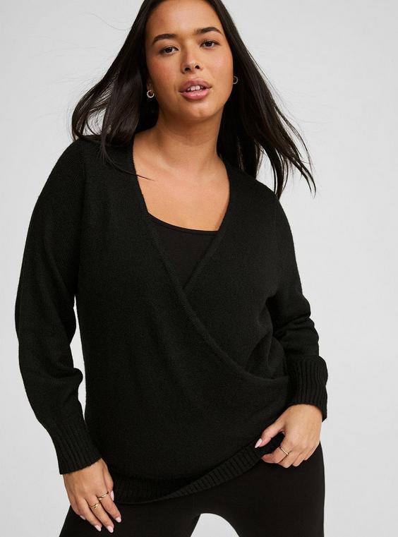 Vegan Cashmere Pullover Surplice Sweater Product Image