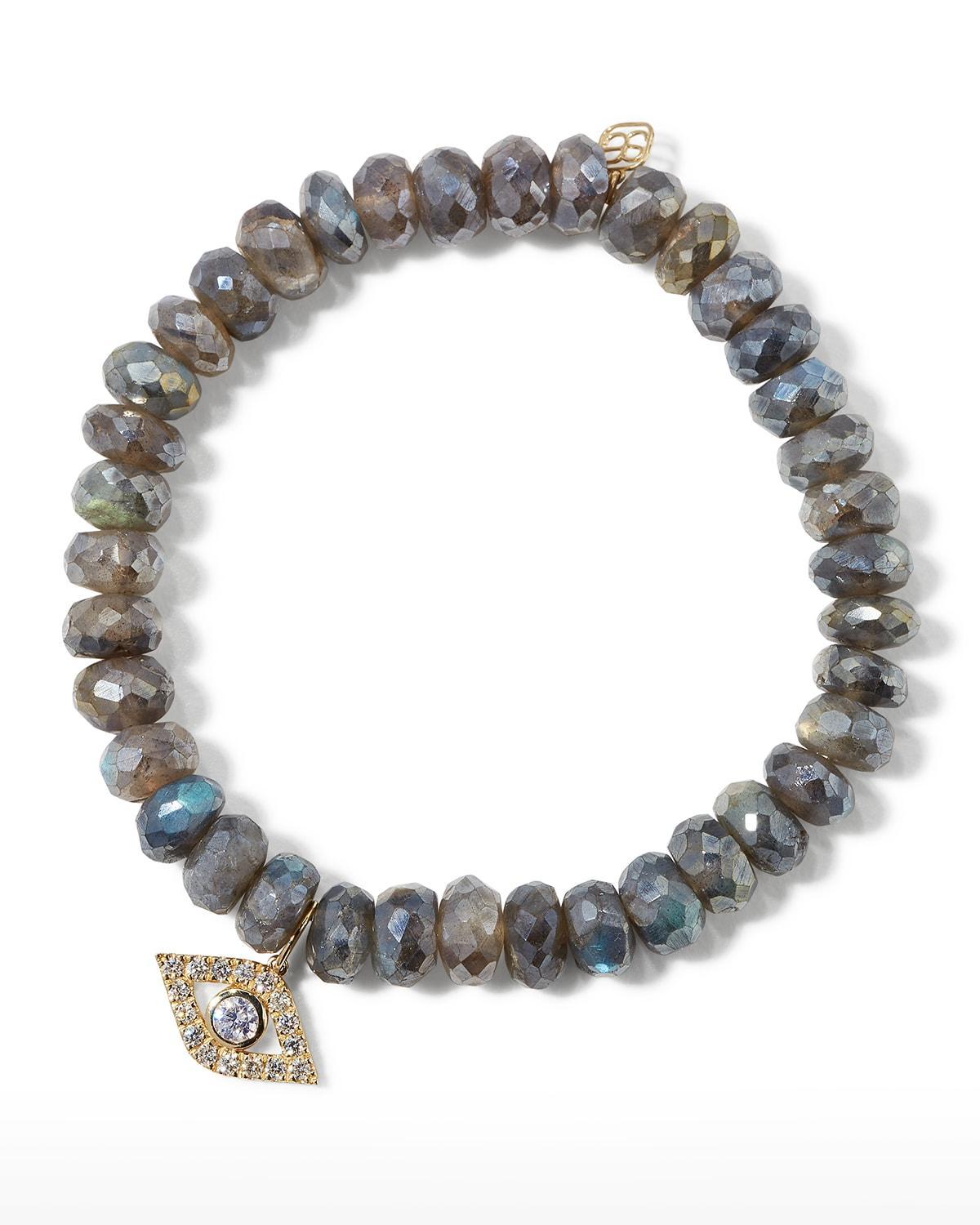 Womens 14K Yellow Gold, Mystic Labradorite & Diamond Evil Eye Charm Bracelet Product Image