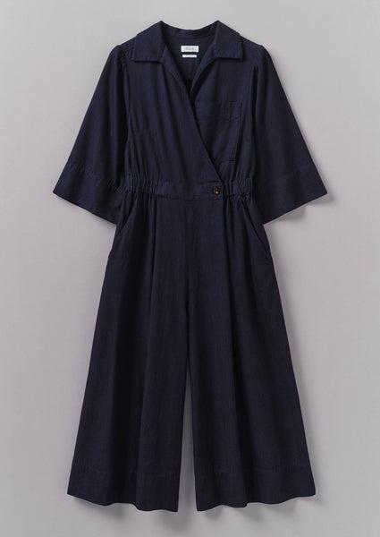 Indigo Twill Culotte Jumpsuit | Indigo Product Image