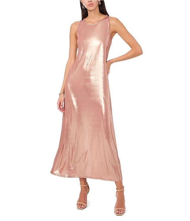 Vince Camuto Satin Jersey Crew Neck Sleeveless A-Line Maxi Dress Product Image