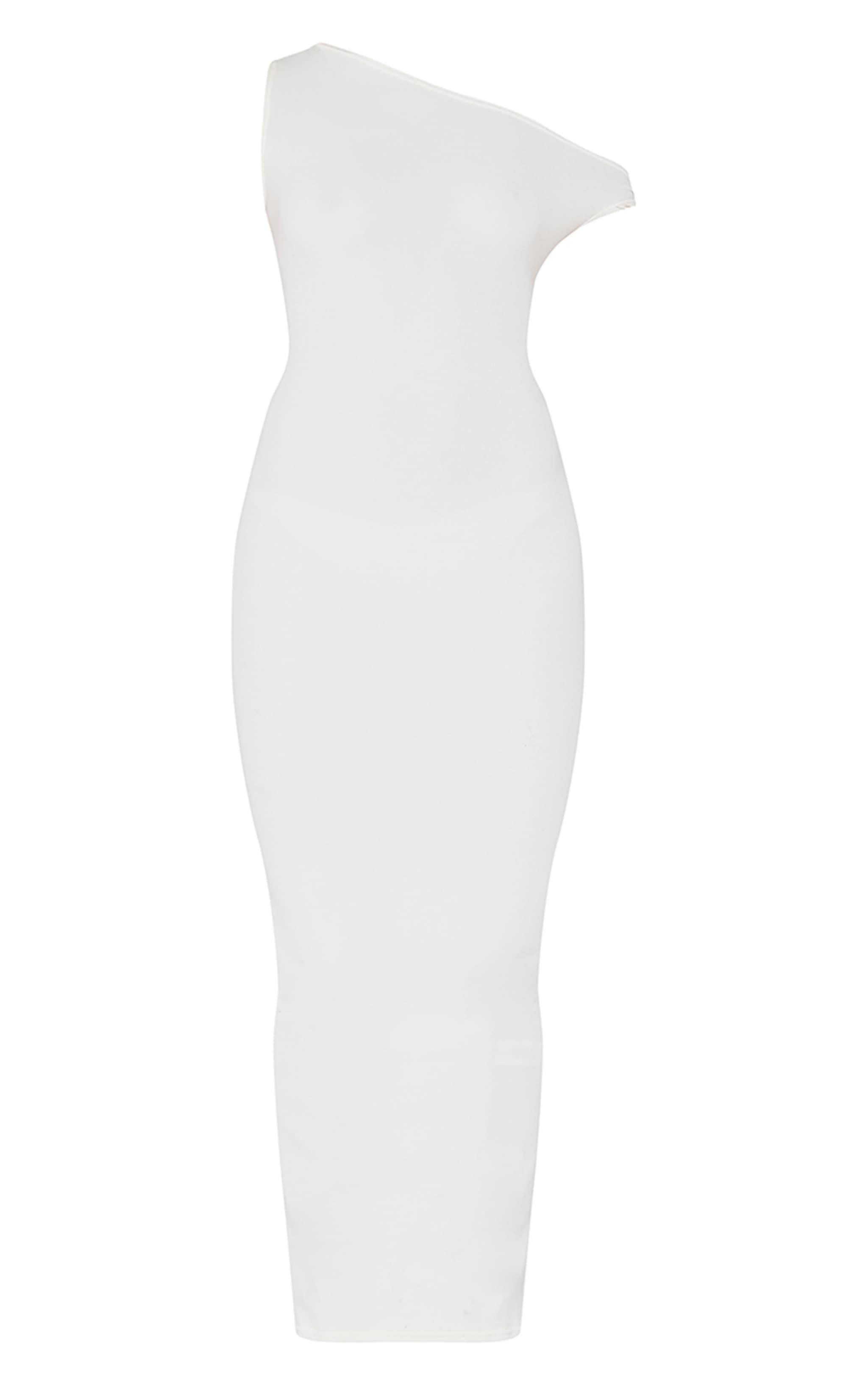 Cream Ribbed Asymmetric Sleeveless Maxi Dress Product Image