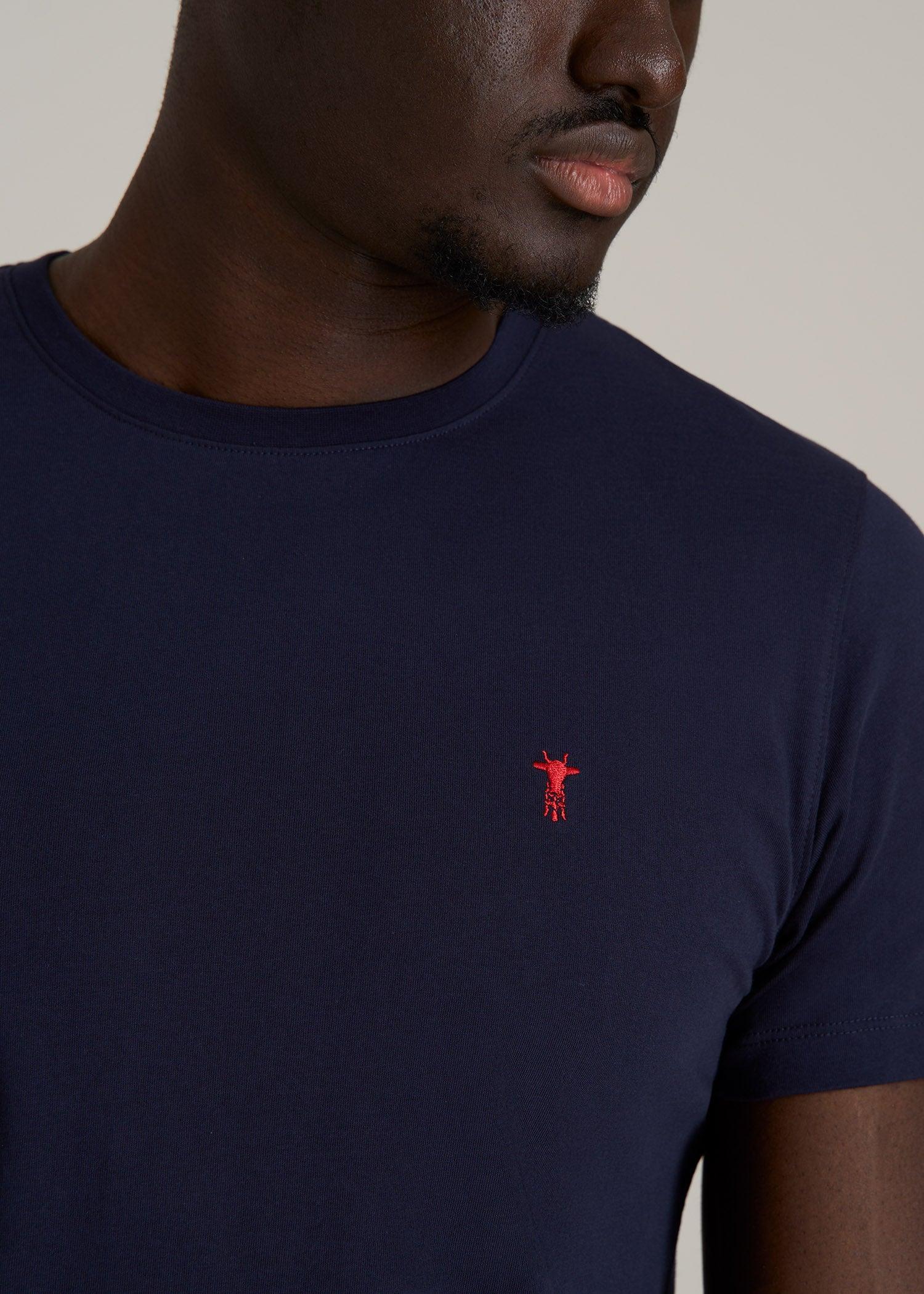 MODERN-FIT Embroidered Logo Crewneck T-Shirt for Tall Men in Evening Blue Male Product Image