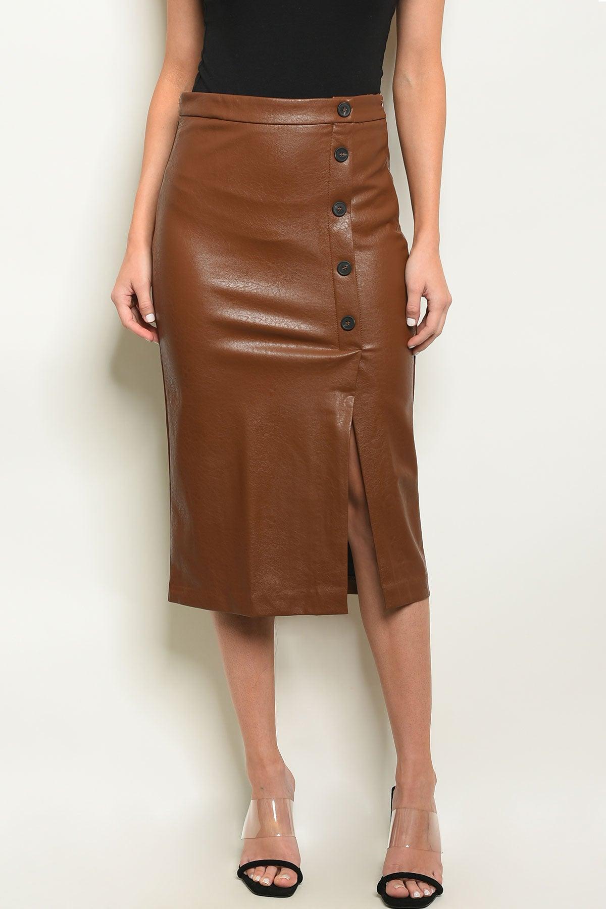 Vegan Leather Slit Pencil Skirt Product Image