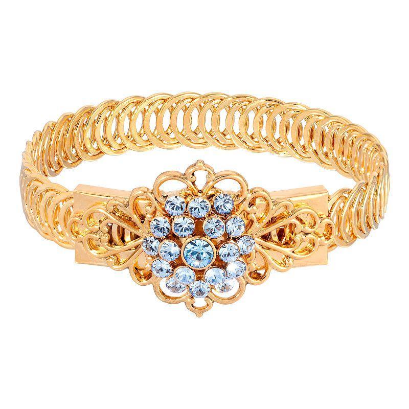 1928 Gold Tone Siam Flower Overlay Belt Bracelet, Womens, Blue Product Image