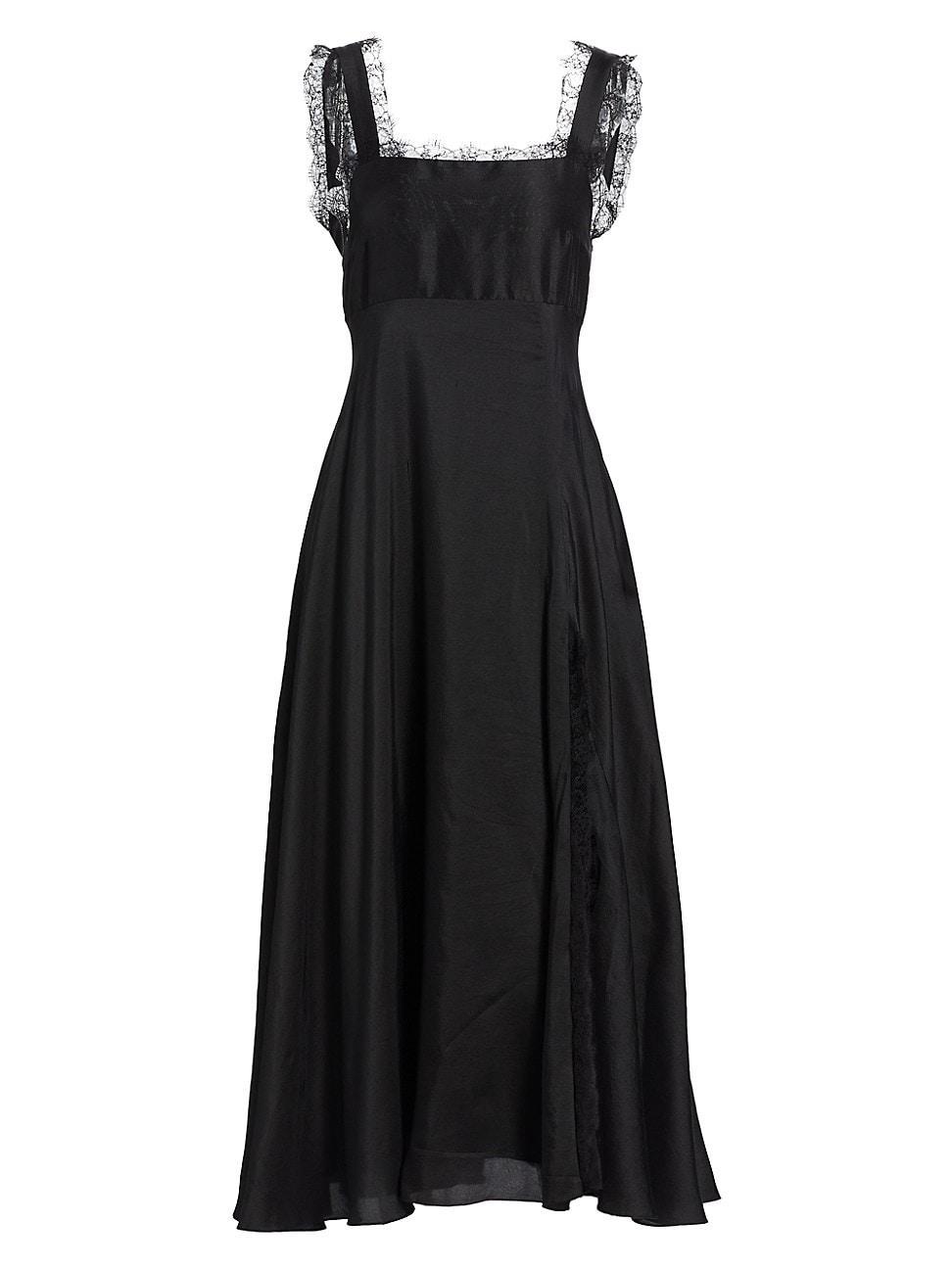 Womens Aubrey Silk Lace-Trim Midi-Dress Product Image