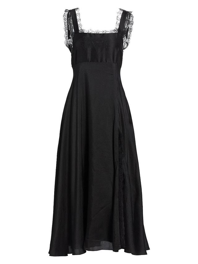 Womens Aubrey Silk Lace-Trim Midi-Dress Product Image