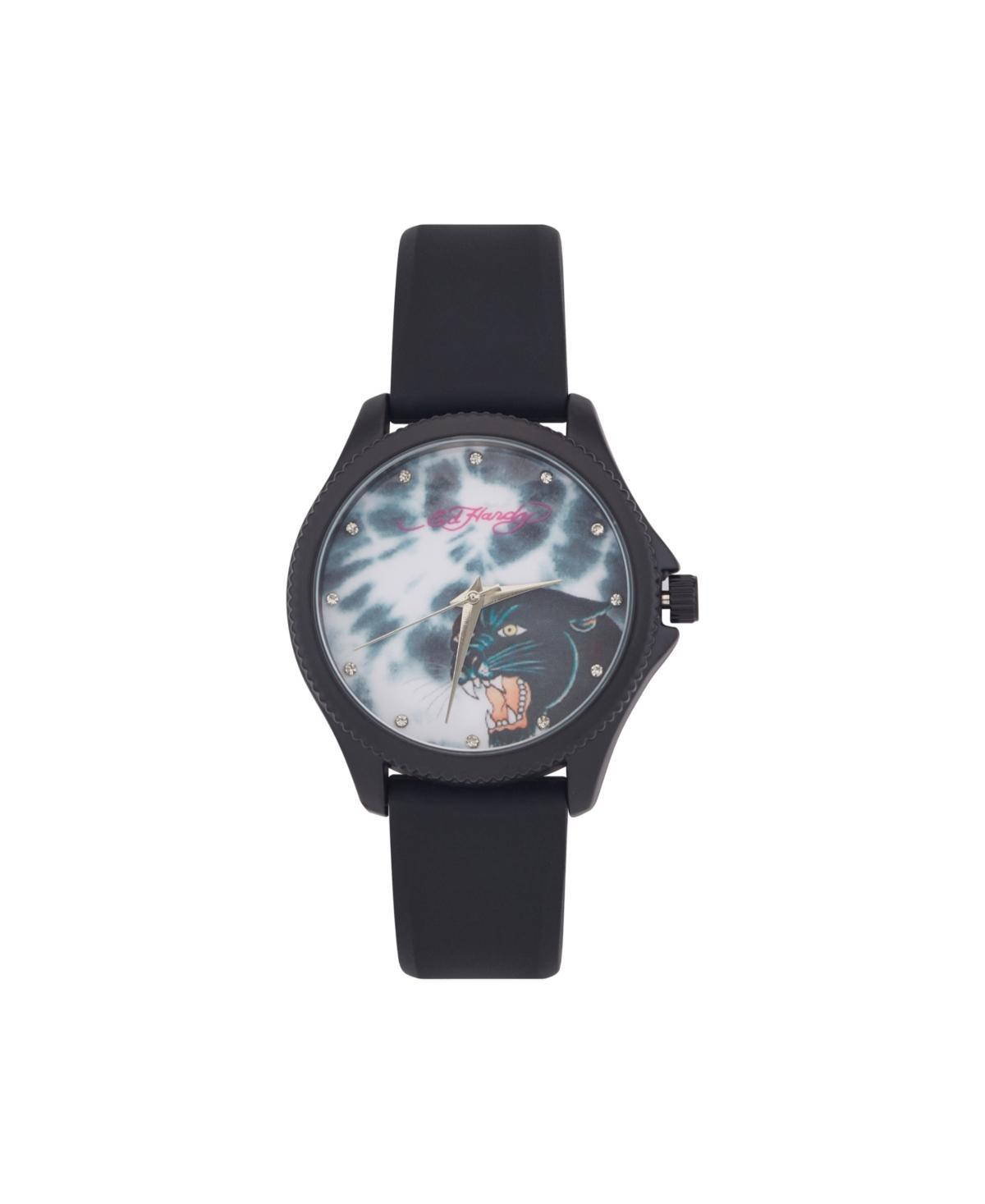 Ed Hardy Womens Quartz Matte Black Silicone Strap Analog Watch 38mm Product Image