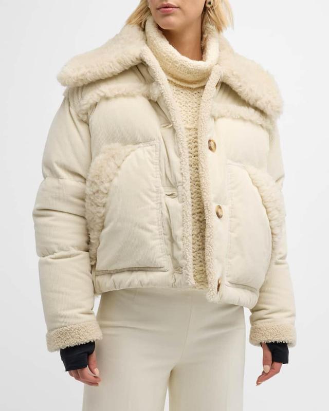 Caleu Corduroy Puffer Jacket with Shearling Trim  Product Image