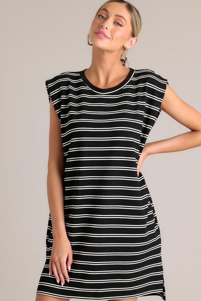 Vintage Voyage Black Stripe Cap Sleeve Mini Dress Product Image