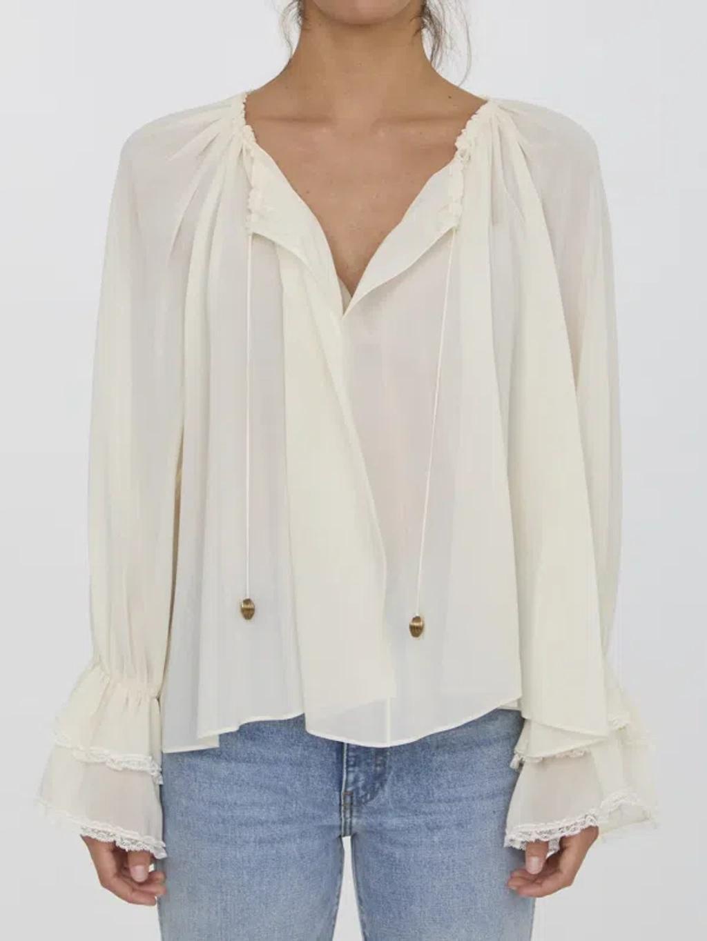 CHLOÉ Gathered Top In Silk In White Product Image