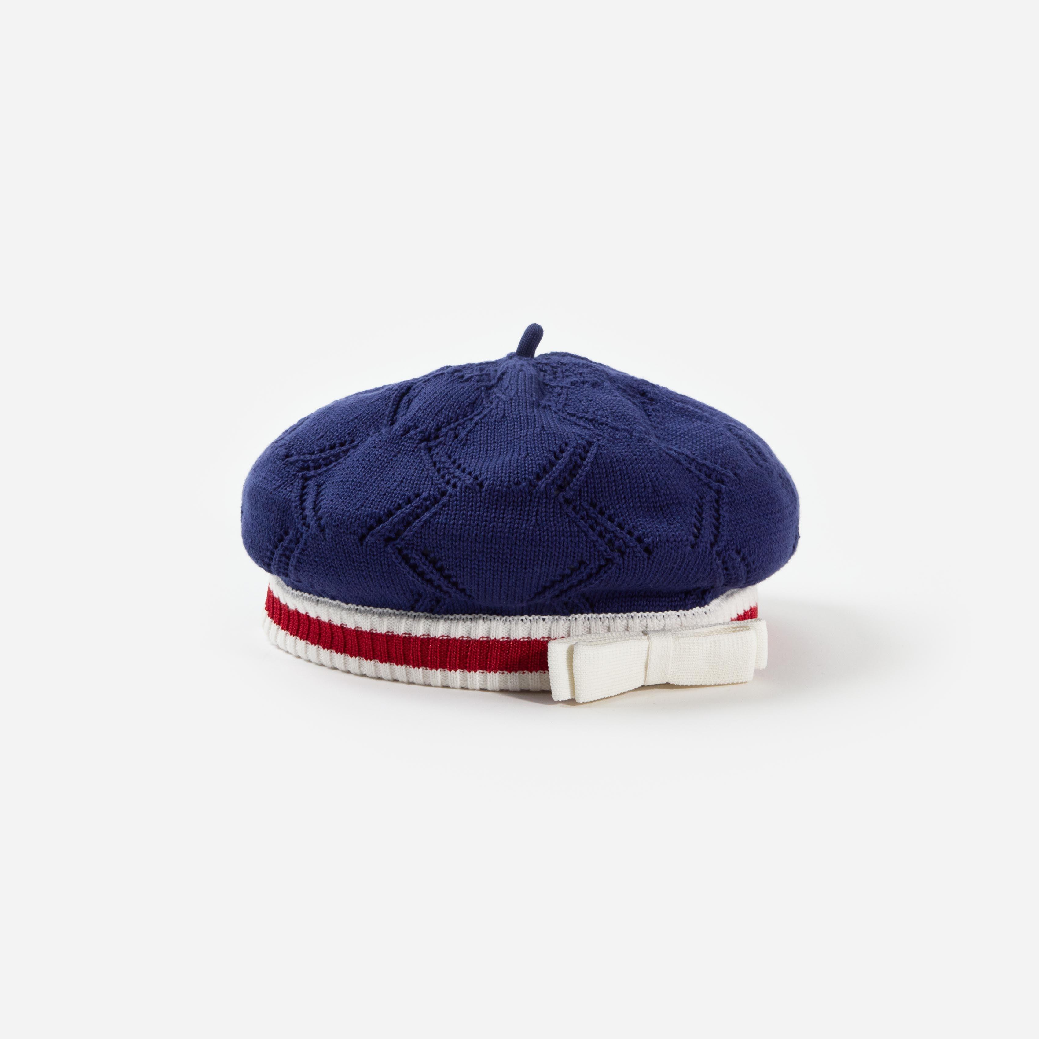 Navy Textured Knit Beret Product Image