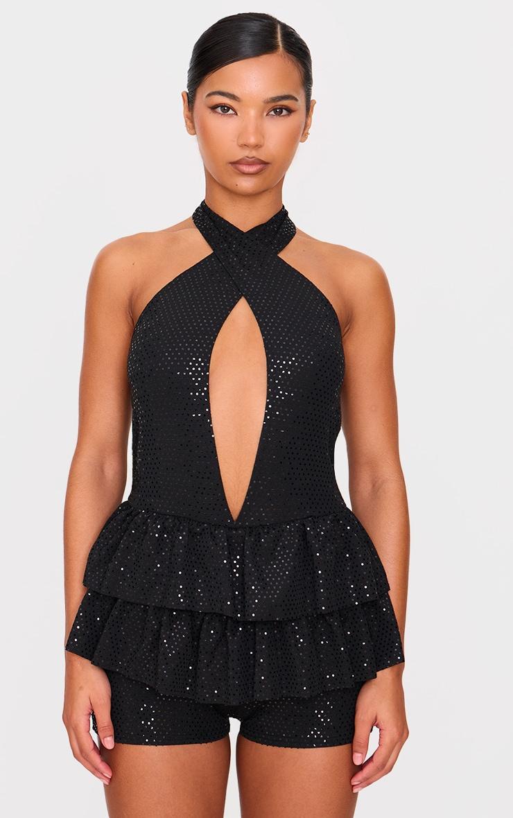 Black Glitter Sequin Halterneck Rara Skort Romper product image