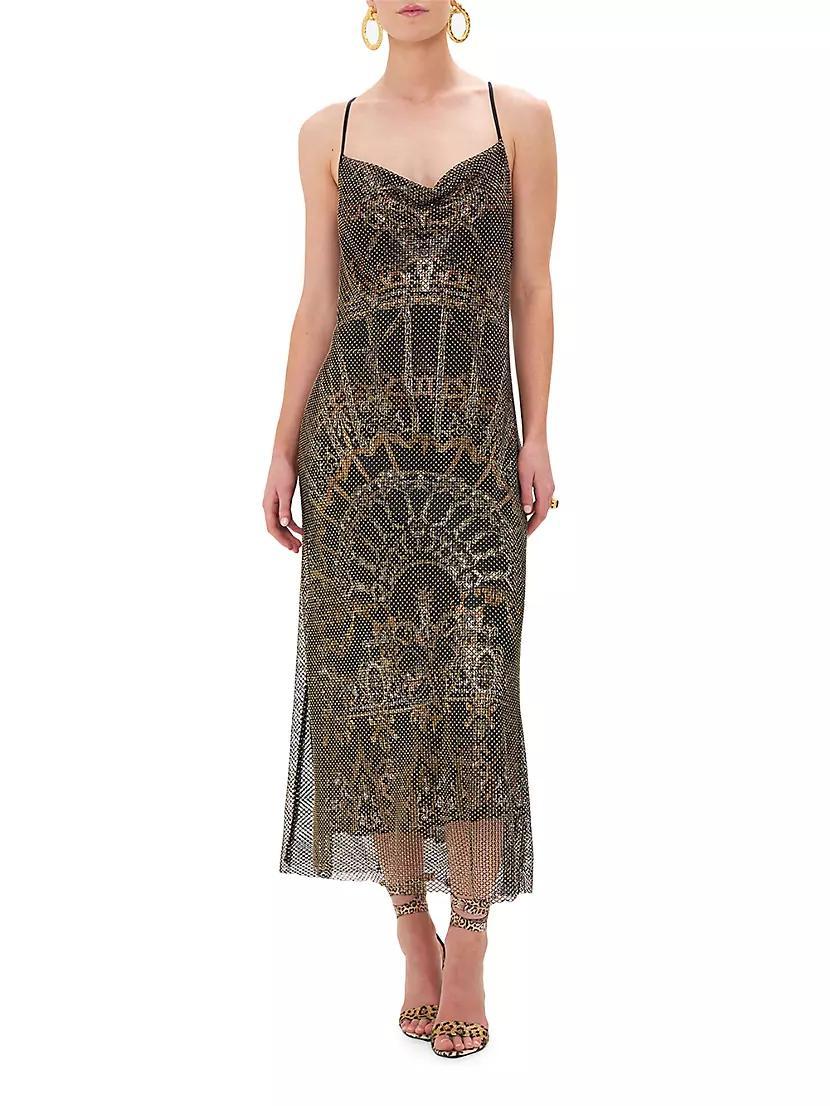 Charmeuse & Crystal Mesh Midi-Dress Product Image