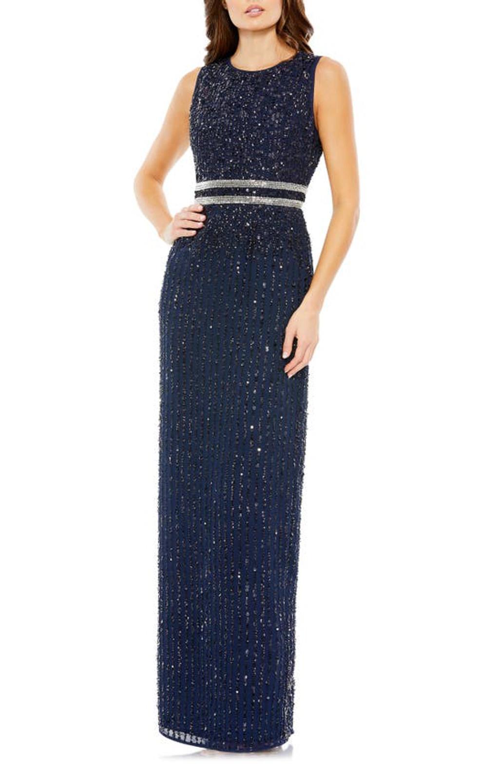 Sleeveless Sequin Column Gown In Midnight Product Image