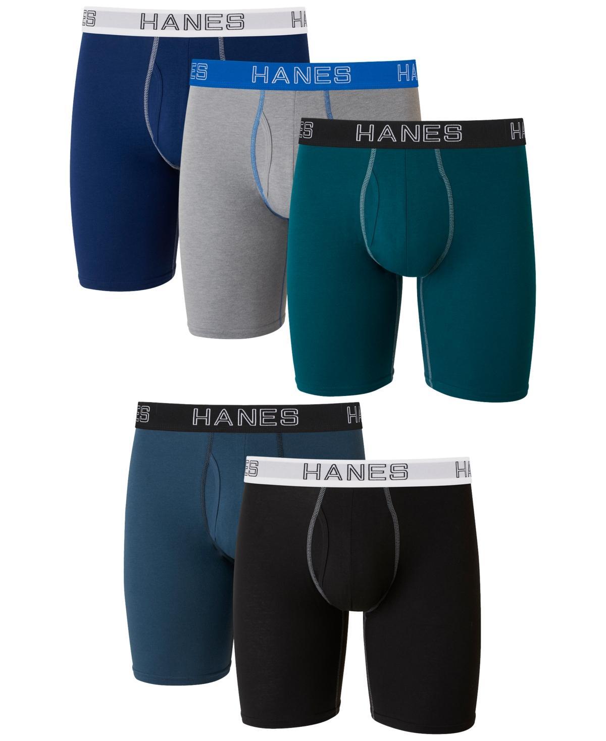 Hanes Ultimate Mens Stretch Long Leg Boxer Brief Underwear, Moisture Wicking, 5-Pack Assorted XL Product Image